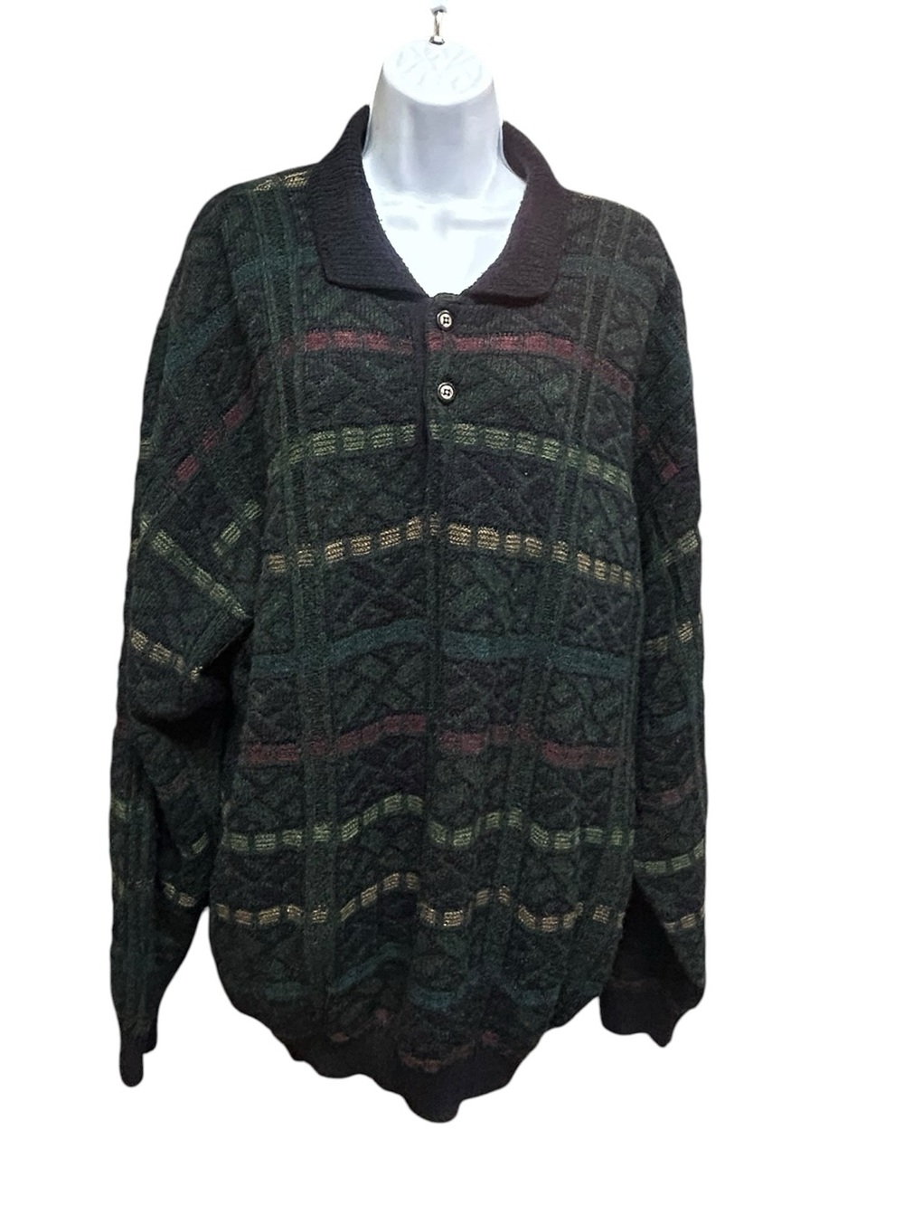 Vintage London Fog Knit Multicolor Cable Knit Pullover Sweater Top Size XL